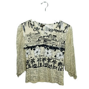 BILA Sweater 100% Cotton V-Neck Voyages Paris Size Petite Small